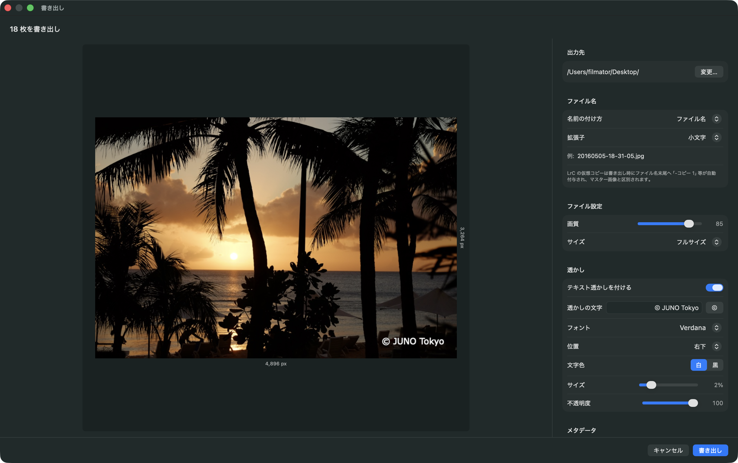 Filmator の書き出し画面